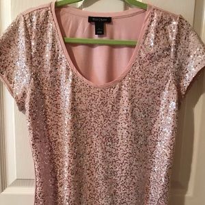 White House Black Market Pink Sequin T-shirt